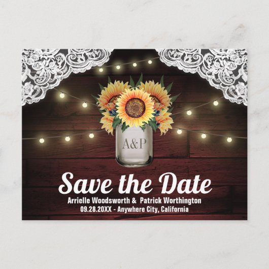 Zonnebloem Metselwerk Pot Houten Save the Date Pos Aankondigingskaart (Voorkant)