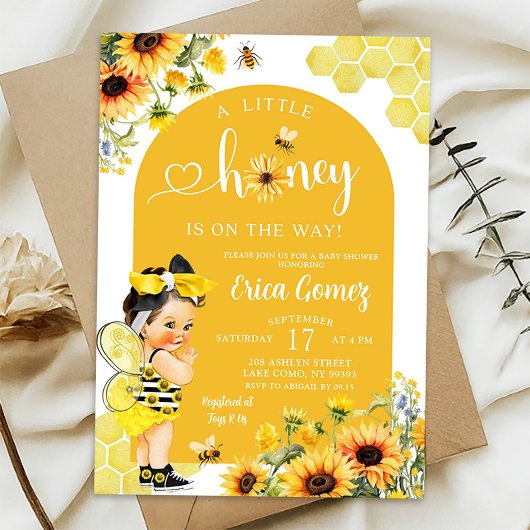 Zonnebloem Mexicaans Meisje Honey Bee Baby shower Kaart