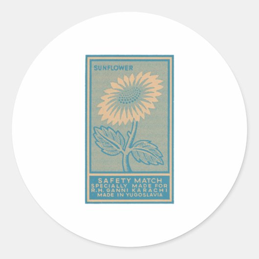 Zonnebloem Mid Century Modern Matchbook Art Ronde Sticker (Voorkant)