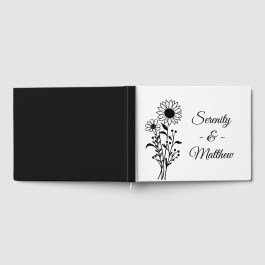Zonnebloem Minimalist Zwart Wit Bloemen Huwelijk Gastenboek (Volledig)