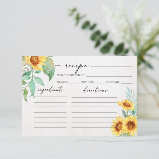 Zonnebloem minimalistische receptkaart (Staand voorkant)