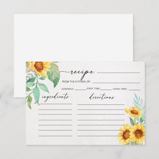 Zonnebloem minimalistische receptkaart (Voorkant / Achterkant)