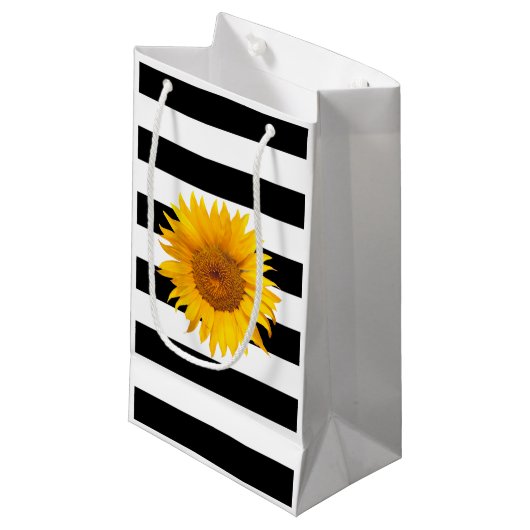 Zonnebloem Moderne Zwarte en Witte Stripes Klein Cadeauzakje (Voorkant Gekanteld)