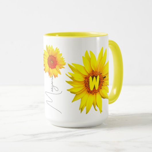 Zonnebloem Mok | Monogram Mok & gepersonaliseerde (Voorkant rechts)