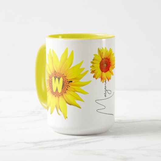 Zonnebloem Mok | Monogram Mok & gepersonaliseerde  (Voorkant links)