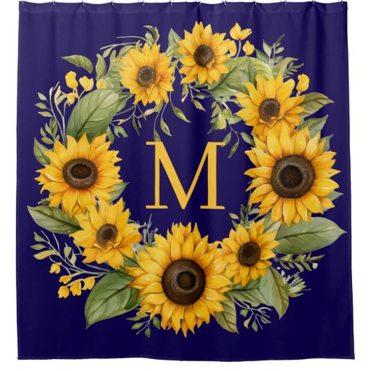 Zonnebloem Monogram Badgordijn Douchegordijn (Voorkant)
