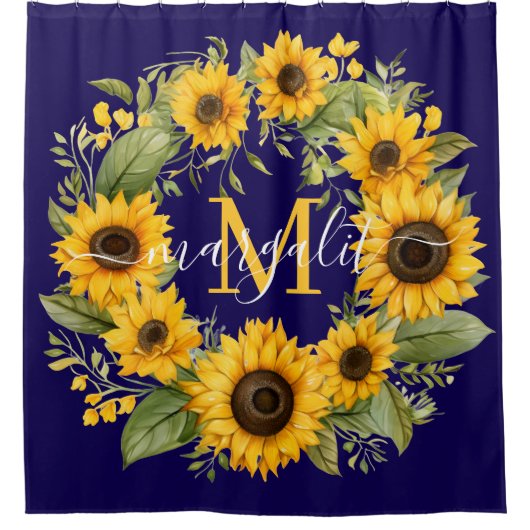 Zonnebloem Monogram Douchegordijn (Voorkant)