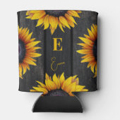 Zonnebloem monogram en naam gepersonaliseerd blikjeskoeler (Achterkant)