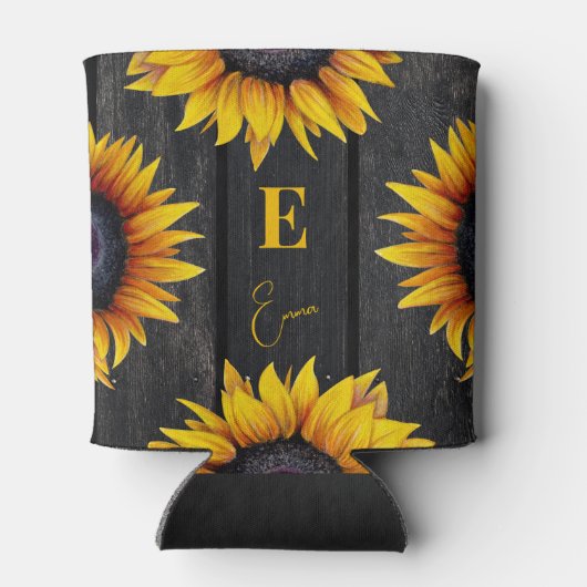 Zonnebloem monogram en naam gepersonaliseerd blikjeskoeler (Achterkant)