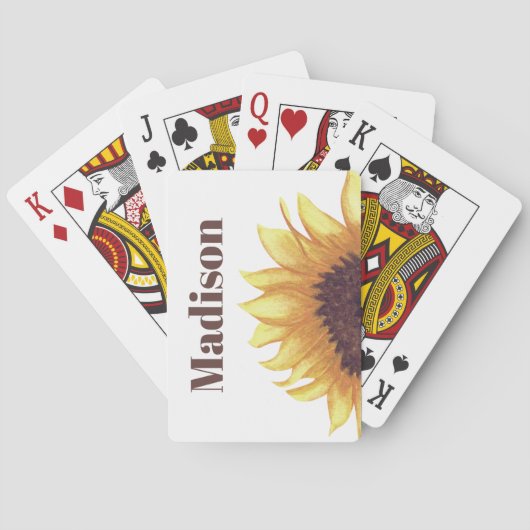 Zonnebloem Monogram Geel Wit Rustiek Boho Chic Pokerkaarten (Achterkant)