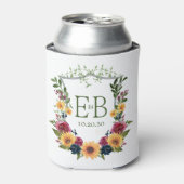 Zonnebloem Monogram Huwelijk Blikjeskoeler (Blikje Voorkant)