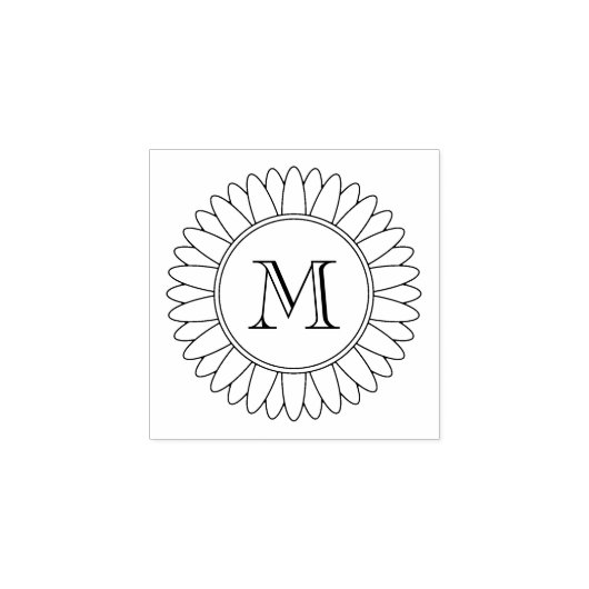 Zonnebloem Monogram Initiaal 1x1 Rubberstempel (Afrduk)
