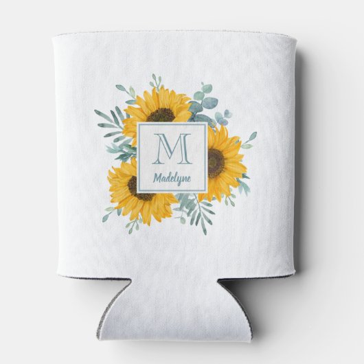 Zonnebloem Monogram Naam Gepersonaliseerd Blikjeskoeler (Achterkant)