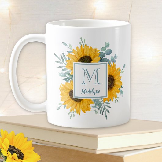 Zonnebloem Monogram Naam Gepersonaliseerd Koffiemok
