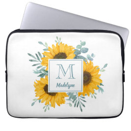 Zonnebloem Monogram Naam Gepersonaliseerd Laptop Sleeve
