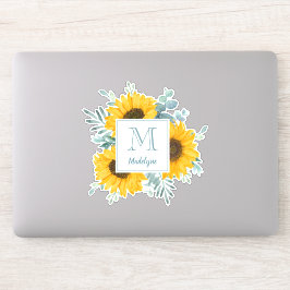Zonnebloem Monogram Naam Gepersonaliseerd Sticker