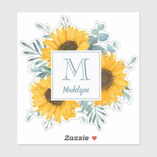 Zonnebloem Monogram Naam Gepersonaliseerd Sticker (Vel)