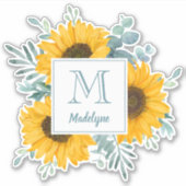 Zonnebloem Monogram Naam Gepersonaliseerd Sticker (Voorkant)