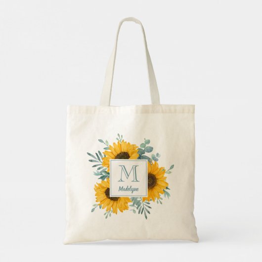 Zonnebloem Monogram Naam Gepersonaliseerd Tote Bag (Achterkant)