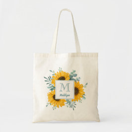 Zonnebloem Monogram Naam Gepersonaliseerd Tote Bag
