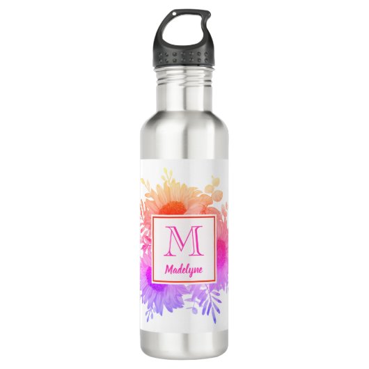 Zonnebloem Monogram Naam Gepersonaliseerd Waterfles (Voorkant)