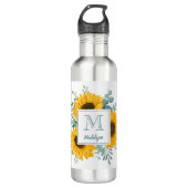 Zonnebloem Monogram Naam Gepersonaliseerd Waterfles (Voorkant)