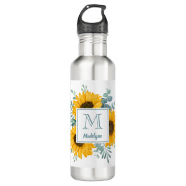Zonnebloem Monogram Naam Gepersonaliseerd Waterfles