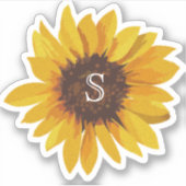 Zonnebloem Monogram Waterverf Sticker (Voorkant)