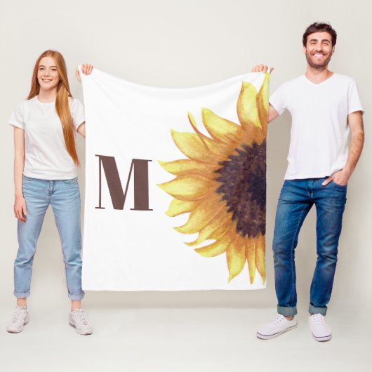 Zonnebloem Monogram Wit Fleece Deken (In situ)