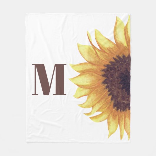 Zonnebloem Monogram Wit Fleece Deken (Voorkant)