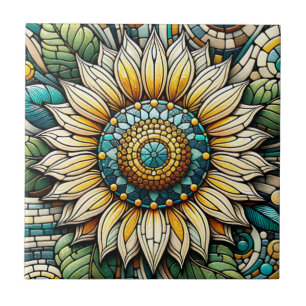 Zonnebloem Mozaïek in Glas in Loodstijl Tegeltje