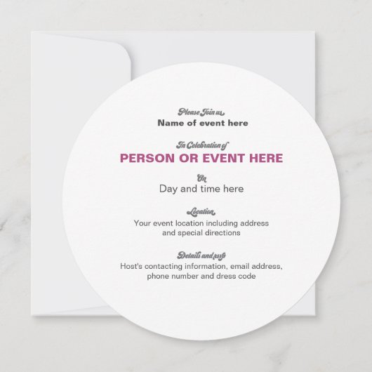 Zonnebloem Mozaïek Ronde Uitnodiging in Cranberry (Achterkant)