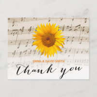 Zonnebloem & Muziek Blad Trouwen Dank u