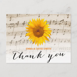  Zonnebloem & Muziek Blad Trouwen Dank u Briefkaart