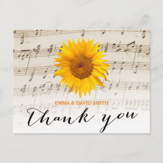  Zonnebloem & Muziek Blad Trouwen Dank u Briefkaart