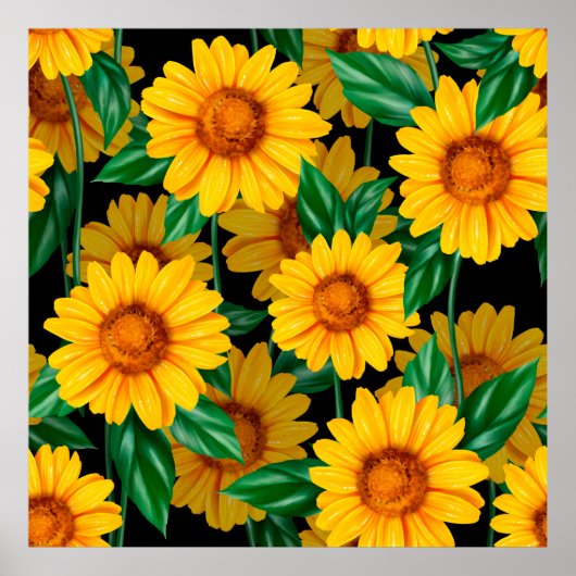 Zonnebloem naadloos patroon. Achtergrond met geel Poster (Voorkant)