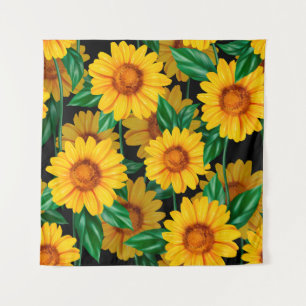 Zonnebloem naadloos patroon. Achtergrond met geel Wandkleed