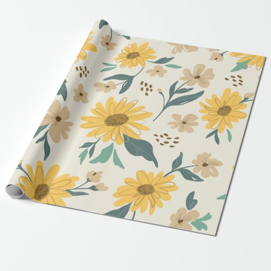 Zonnebloem naadloos patroon. Gele daisy on off Cadeaupapier (Uitgerold)