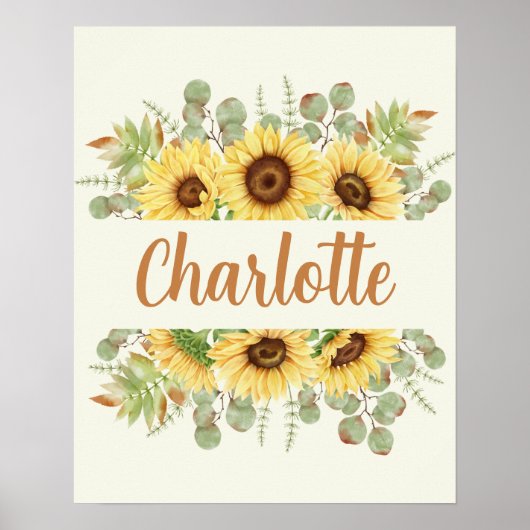 Zonnebloem Naam Poster Art Decor (Voorkant)