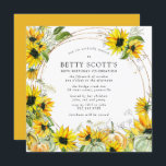 Zonnebloem Naherfst Herfst 80th Birthday Kaart<br><div class="desc">Mooie waterverf zonnebloemen en pompoenen creëer een feestelijke grens voor deze uitnodiging voor een 80e verjaardag. Een modern, rond goud lijst met gouden confetti laat je partijgegevens zien. De achterkant van de uitnodiging is diep goudgeel met een zonnebloem en pompoenontwerp. Het bevat een ovaal met de naam van de verjaardag...</div>