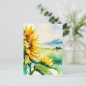 Zonnebloem, natuurgroen, waterverf, bloem briefkaart (Staand voorkant)