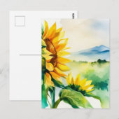Zonnebloem, natuurgroen, waterverf, bloem briefkaart (Voorkant / Achterkant)