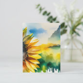 Zonnebloem, natuurlandschap, waterverf kunst briefkaart (Staand voorkant)