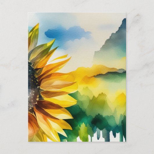 Zonnebloem, natuurlandschap, waterverf kunst briefkaart (Voorkant)