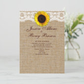 Zonnebloem natuurlijke Burlap Lace bruiloft uitnod Kaart (Staand voorkant)