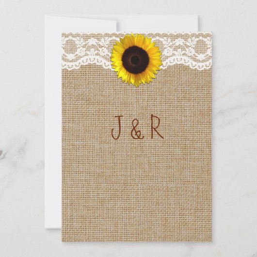 Zonnebloem natuurlijke Burlap Lace bruiloft uitnod Kaart (Achterkant)
