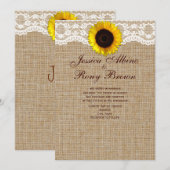 Zonnebloem natuurlijke Burlap Lace bruiloft uitnod Kaart (Voorkant / Achterkant)