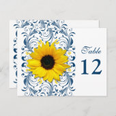 Zonnebloem Navy Blauw Wit Bloemen Tafel Nummer Kaa Briefkaart (Voorkant / Achterkant)