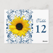 Zonnebloem Navy Blauw Wit Bloemen Tafel Nummer Kaa Briefkaart (Achterkant)
