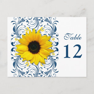 Zonnebloem Navy Blauw Wit Bloemen Tafel Nummer Kaa Briefkaart